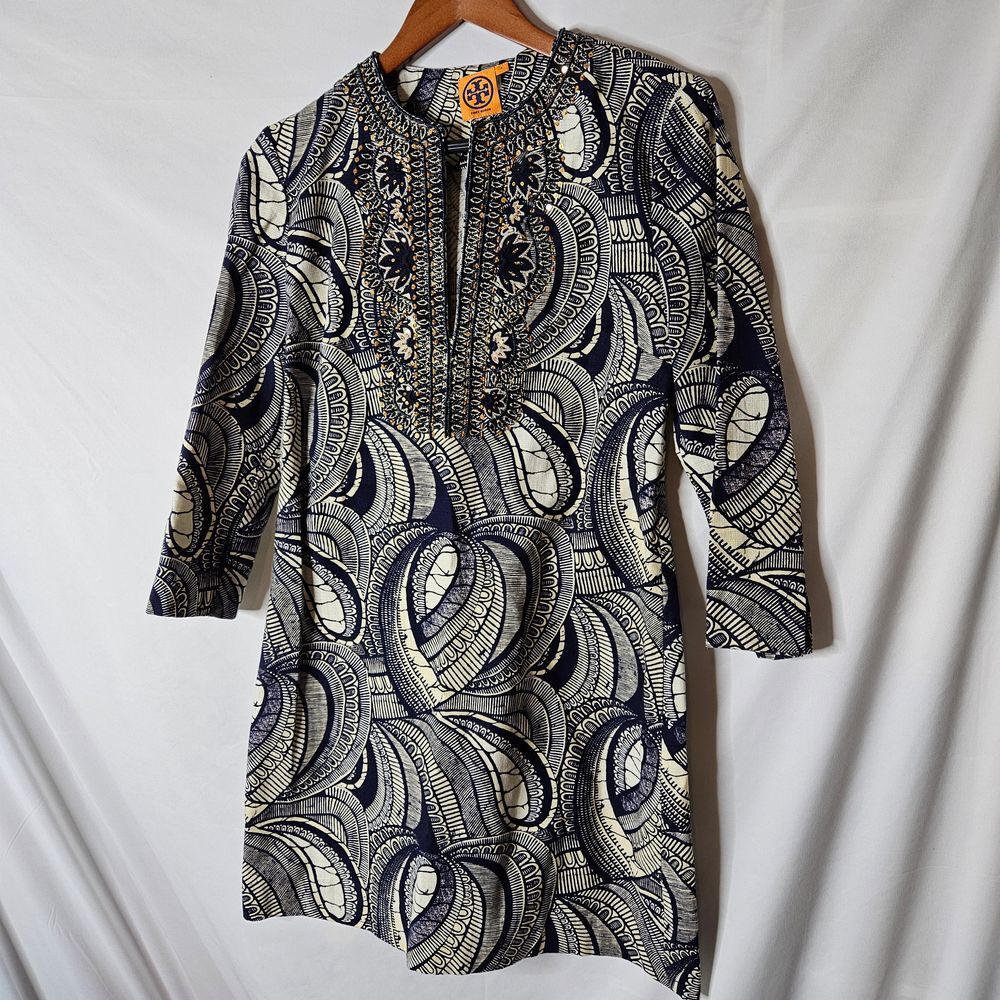 Tory Burch Leila Caftan Embellished Embroidered Paisley Dress sz 6